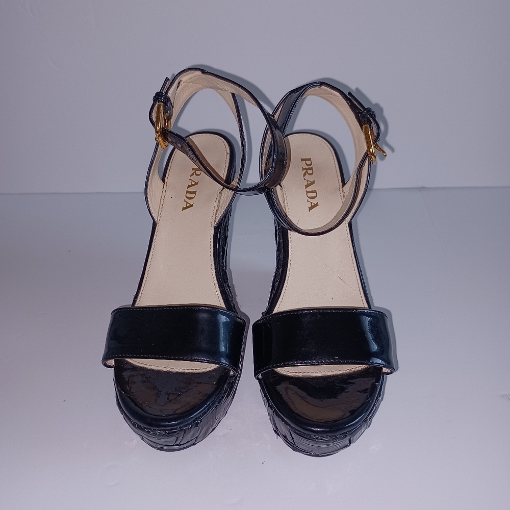 Prada Patent Leather Wedges 35